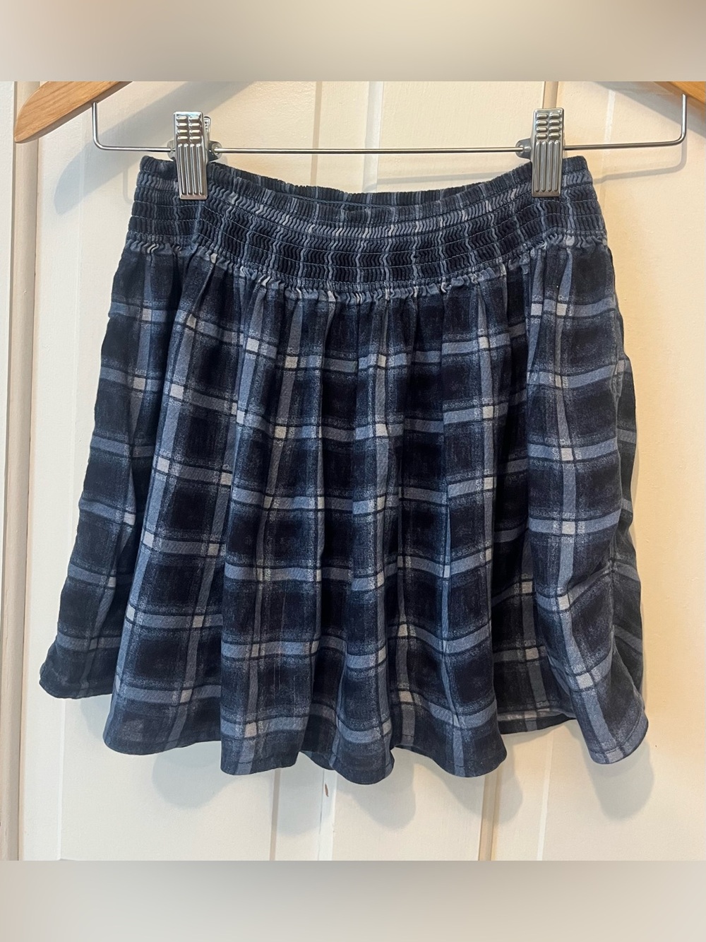 abercrombie kids Navy & Light Gray Plaid Smocked-Waist Skater Skirt